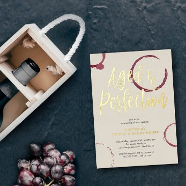 aged to perfection stains wine tasting party gold foil invitation