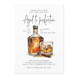 Small Aged To Perfection Whiskey & Cigar Men's Birthday Invitation Front View