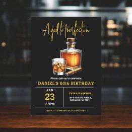 Small Aged To Perfection Whisky Cigar 60th Birthday Invitation Front View