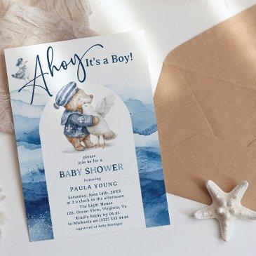 ahoy it's a boy cute nautical baby shower invitation