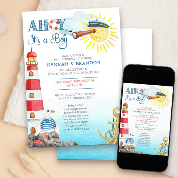 ahoy it's a boy cute nautical baby sprinkle invitation