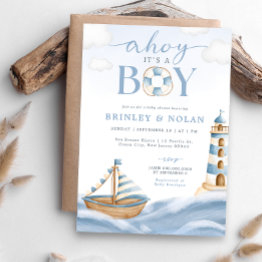 Small Ahoy It's A Boy Nautical Baby Shower Invitation Front View