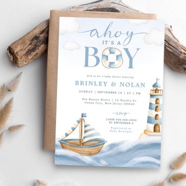 ahoy it's a boy nautical baby shower invitation