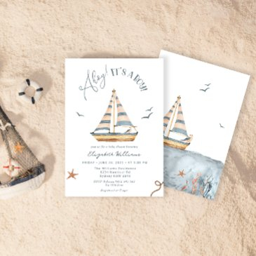 ahoy it's a boy nautical sailboat baby shower invitation