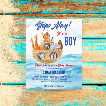 ahoy its a boy noahs ark baby shower budget invite