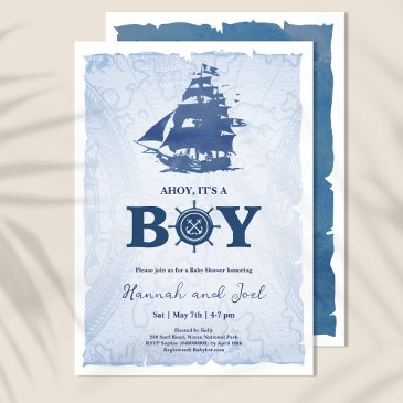 ahoy its a boy pirate ship nautical baby shower invitation