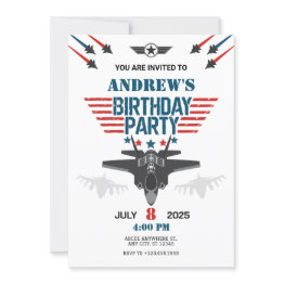 Small Air Force Jet Fighter Pilot Birthday Invitation Front View