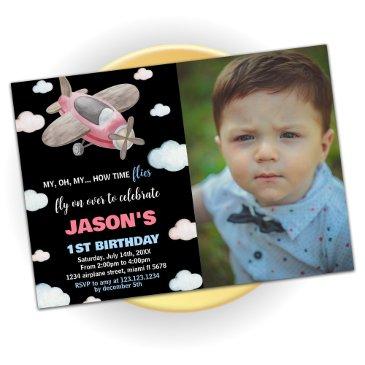 airplane birthday invitations red with photo