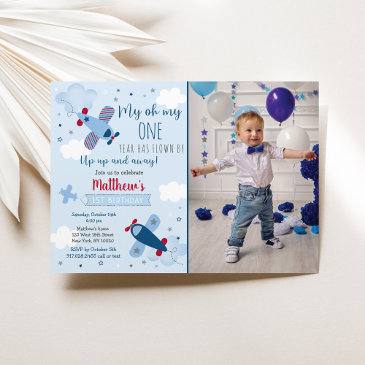 airplane clouds boy first birthday invitation