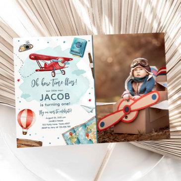 airplane oh my time flies travel first birthday invitation