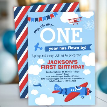 airplane one year has flown by 1st birthday invitation