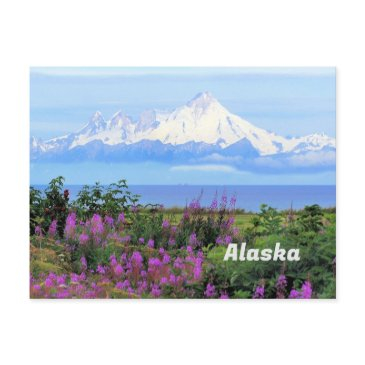alaska, mount iliamna glacier and fireweed flowers postinvitations