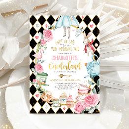 Small Alice In Onederland Birthday Mad Hatter Tea Party Invitation Front View