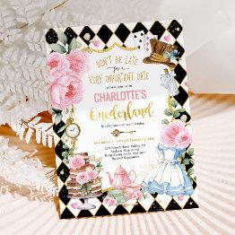 Small Alice In Onederland Mad Tea 1st Birthday Party Invitation Front View