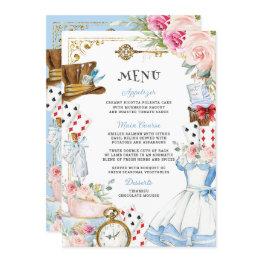 Small Alice In Wonderland Birthday Baby Shower Menu Front View