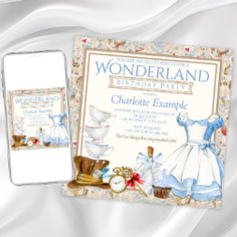 Small Alice In Wonderland Birthday Party Invitation Front View