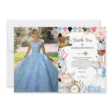 alice in wonderland floral birthday tea photo thank you invitations
