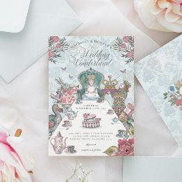Small Alice In Wonderland Tea Party Fairytale Wedding Invitation Front View