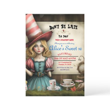 alice in wonderland tea party sweet 16 invitation