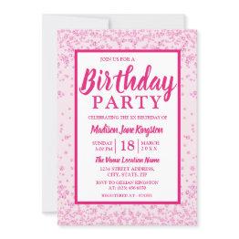 Small All Ages Pink Glitter Border Girly Birthday Party Invitation Front View