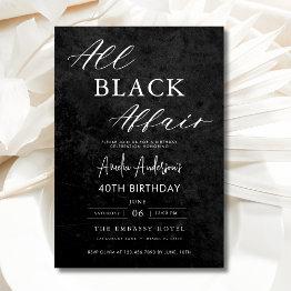 Small All Black Affair 40th Birthday Party Elegant Invitation Front View