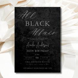 Small All Black Affair Birthday Party Modern Elegant Invitation Front View