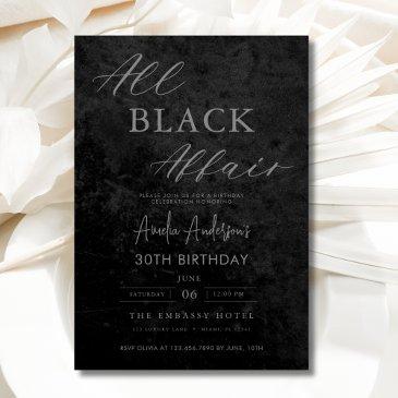 all black affair birthday party modern elegant invitation