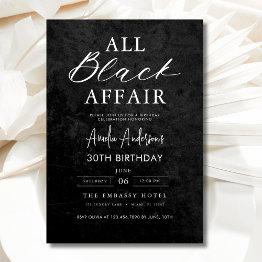 Small All Black Affair Birthday Party Modern Elegant Invitation Front View