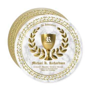 all gold award golden cup laurel wreath monogram invitation