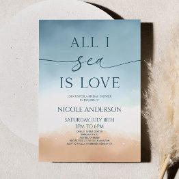Small All I Sea Is Love Ocean Beach Shore Bridal Shower Invitation Front View