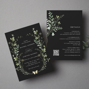 all in one black elegant wildflower wedding invitation