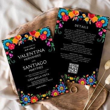 all in one floral mexican colorful fiesta wedding invitation