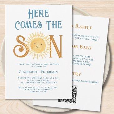 all in one here comes the son baby boy shower invitation