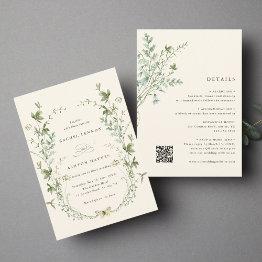 Small All In One Ivory Elegant Wildflower Wedding Invitation Front View