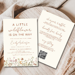 Small All In One Qr Code A Little Wildflower Baby Shower Invitation Front View