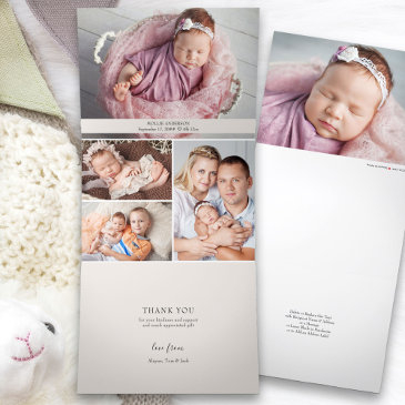 all in one thank you and birth 5 baby photo tri-fold announcement