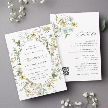 all in one wildflower oval frame wedding invitation