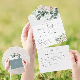 Small All Inclusive White Roses Floral Wedding Rsvp All In One Invitation Front View