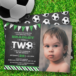 Small All-star Soccer Ball 2nd Birthday Photo Invitation Front View
