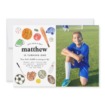 all star sports balls team kid boy photo birthday invitation