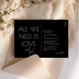 Small All We Need Is Love | Modern Black + Gold Wedding Invitation Front View