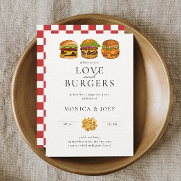 Small All You Need Is Love And Burgers Engagement Party Invitation Front View