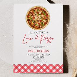 Small All You Need Is Love And Pizza Bridal Shower Invitation Front View