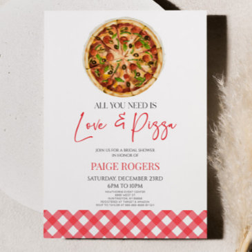 all you need is love and pizza bridal shower invitation