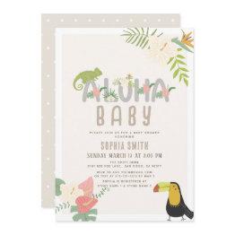 Small Aloha Baby Tropical Floral Toucan Baby Shower Invitation Front View