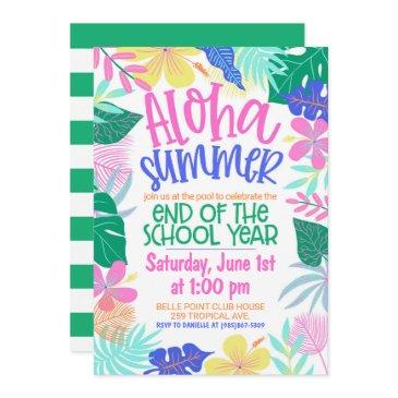 aloha summer end of school year party invitation