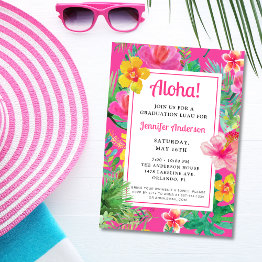 Small Aloha Tropical Graduation Luau Party Invitation Front View