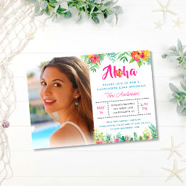 Small Aloha Tropical Luau Graduation Party Photo Invitation Front View