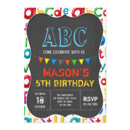 Small Alphabet Birthday Invitation Front View