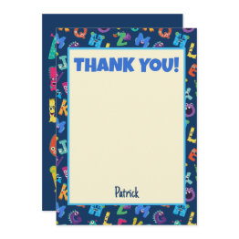 Small Alphabet Monsters Birthday Party Abc Thank You Invitation Front View
